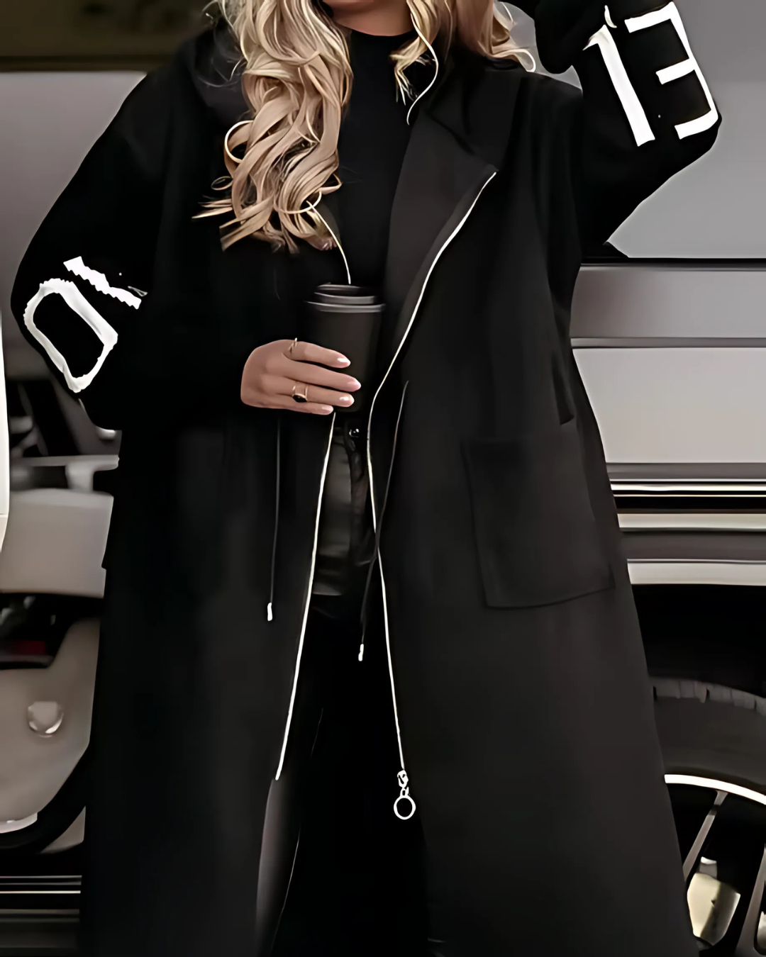 Kelly Black Drawstring Hooded Coat | ALMOST GONE