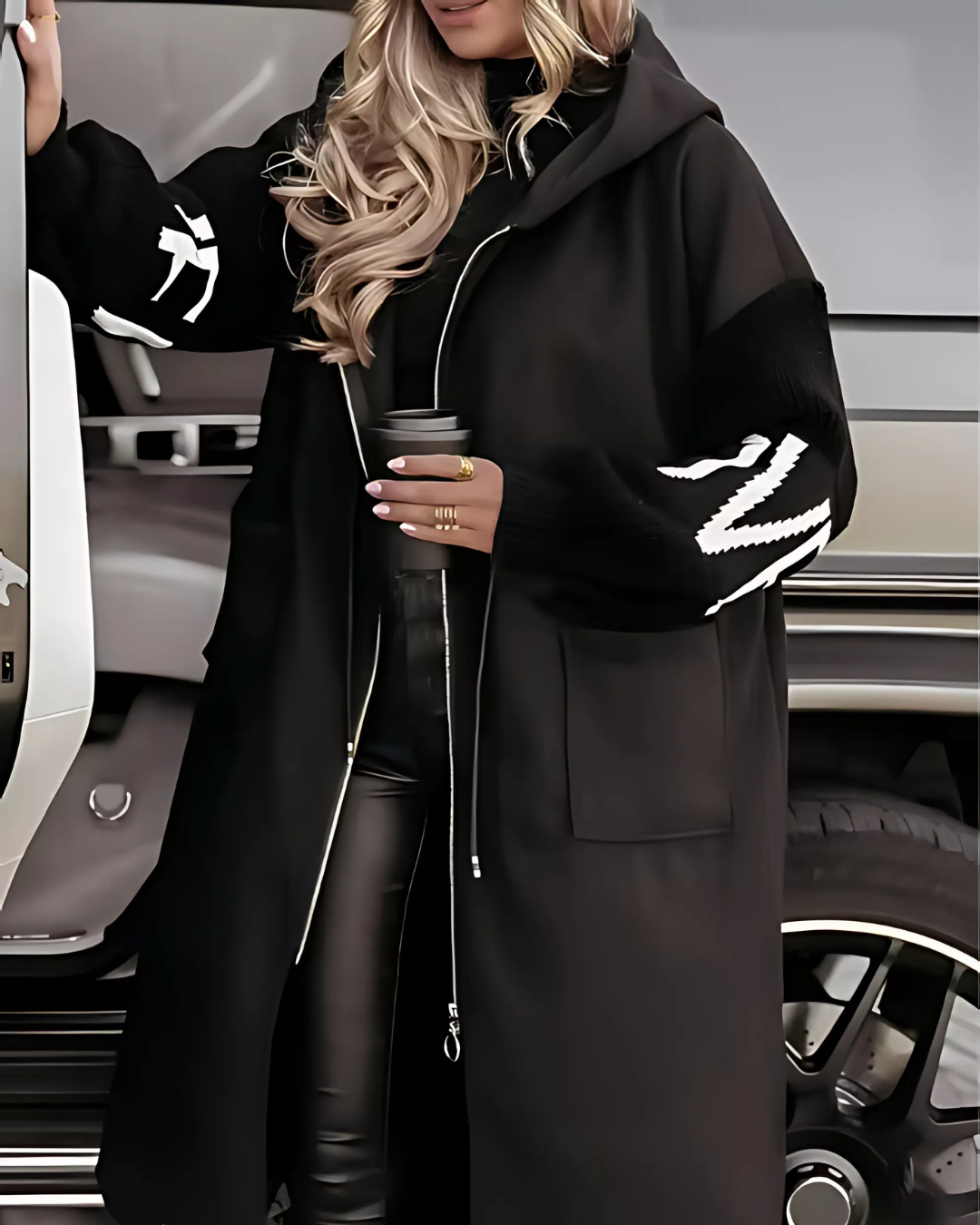 Kelly Black Drawstring Hooded Coat | ALMOST GONE