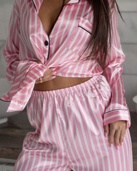 Lunar Luxe Pink Striped Satin PJ Set