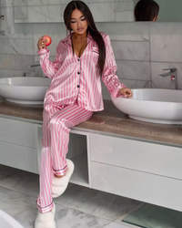 Lunar Luxe Pink Striped Satin PJ Set