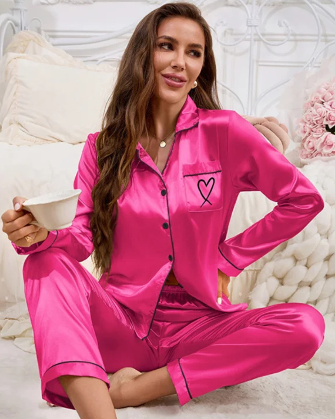 Sweet Dreams Hot Pink Silky 2pc PJ Set