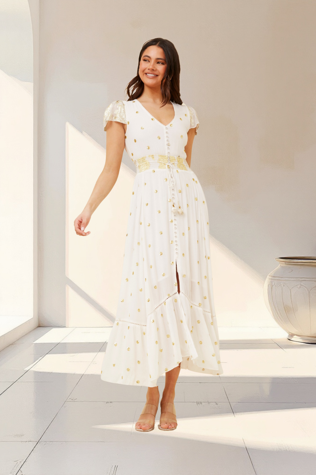 SALE Bermuda White & Gold Dress