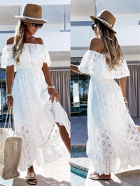 Rumer White Lace Off The Shoulder Dress - Villa Vibes Australia