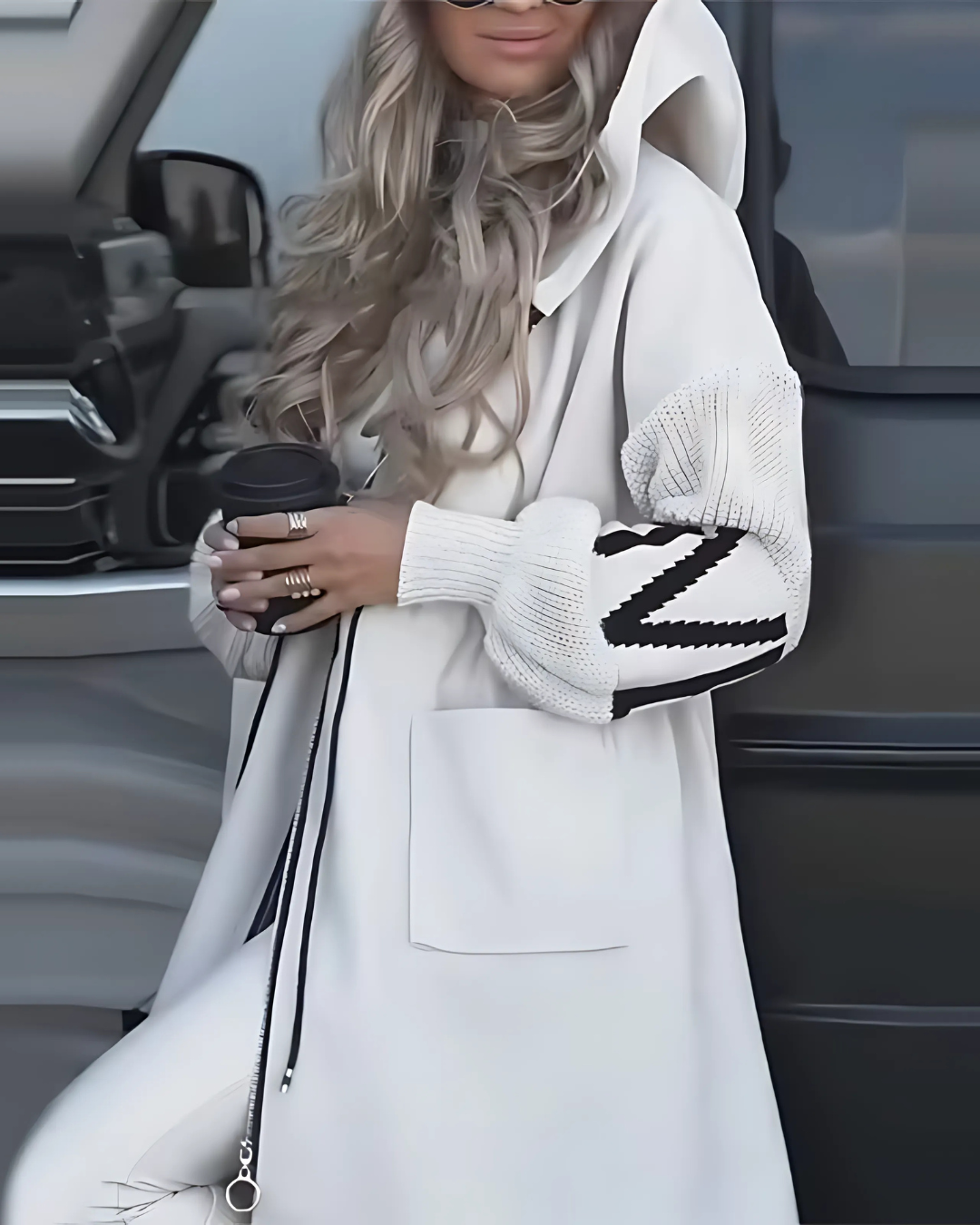 Kelly White Drawstring Hooded Coat | ALMOST GONE