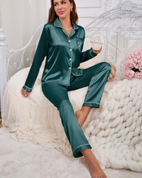 Sweet Dreams Emerald Green Silky 2pc PJ Set
