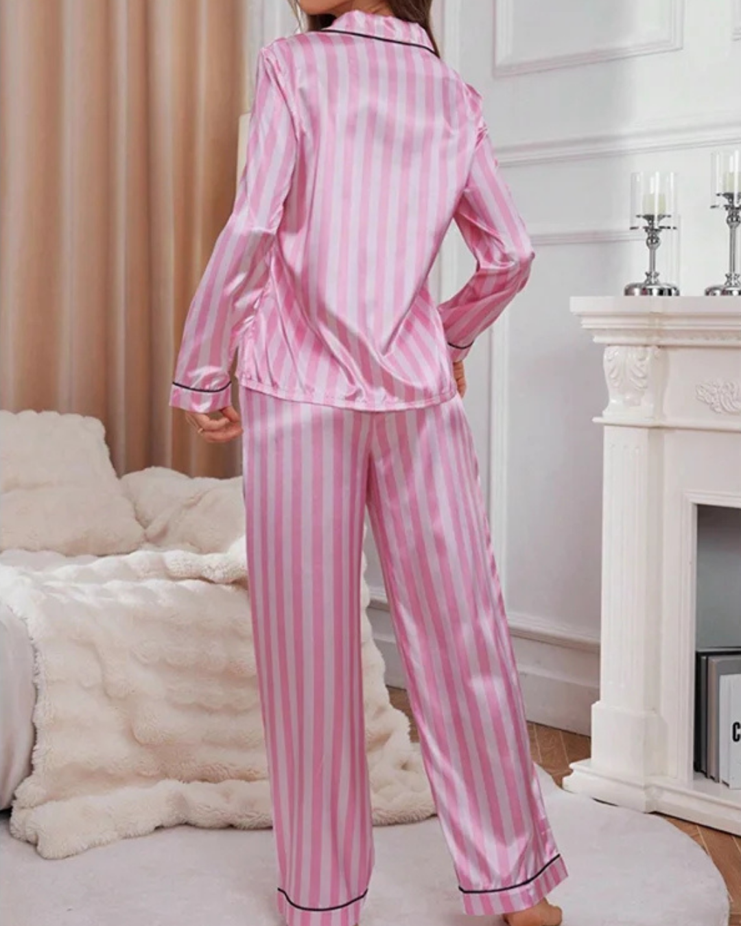 Lunar Luxe Pink Striped Satin PJ Set