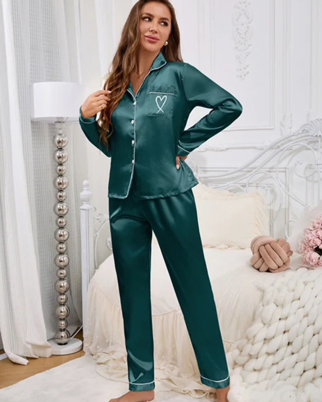 Sweet Dreams Emerald Green Silky 2pc PJ Set