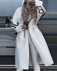 Kelly White Drawstring Hooded Coat | ALMOST GONE