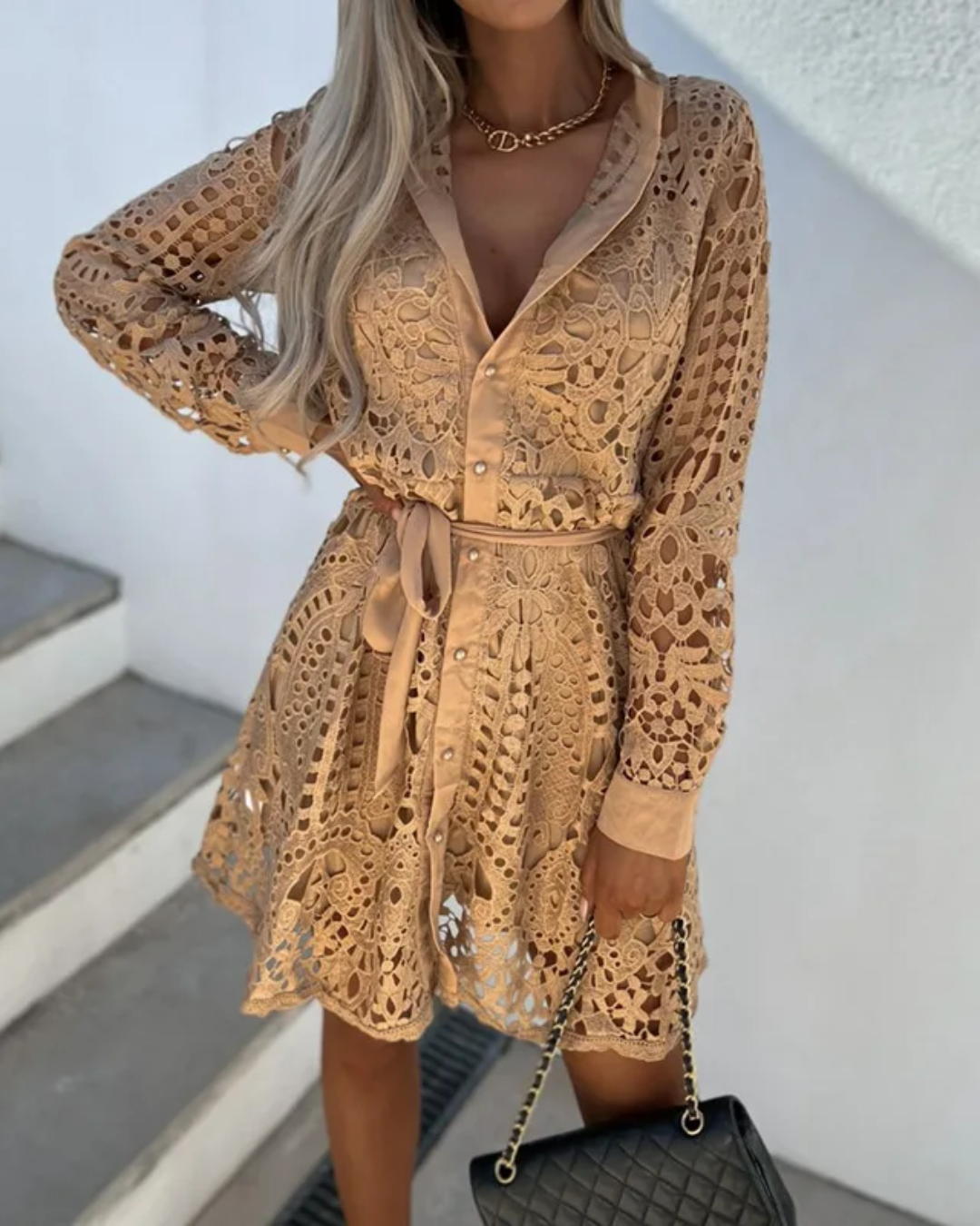 Sienna Toffee Lace Shirt Dress