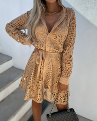 Sienna Toffee Lace Shirt Dress