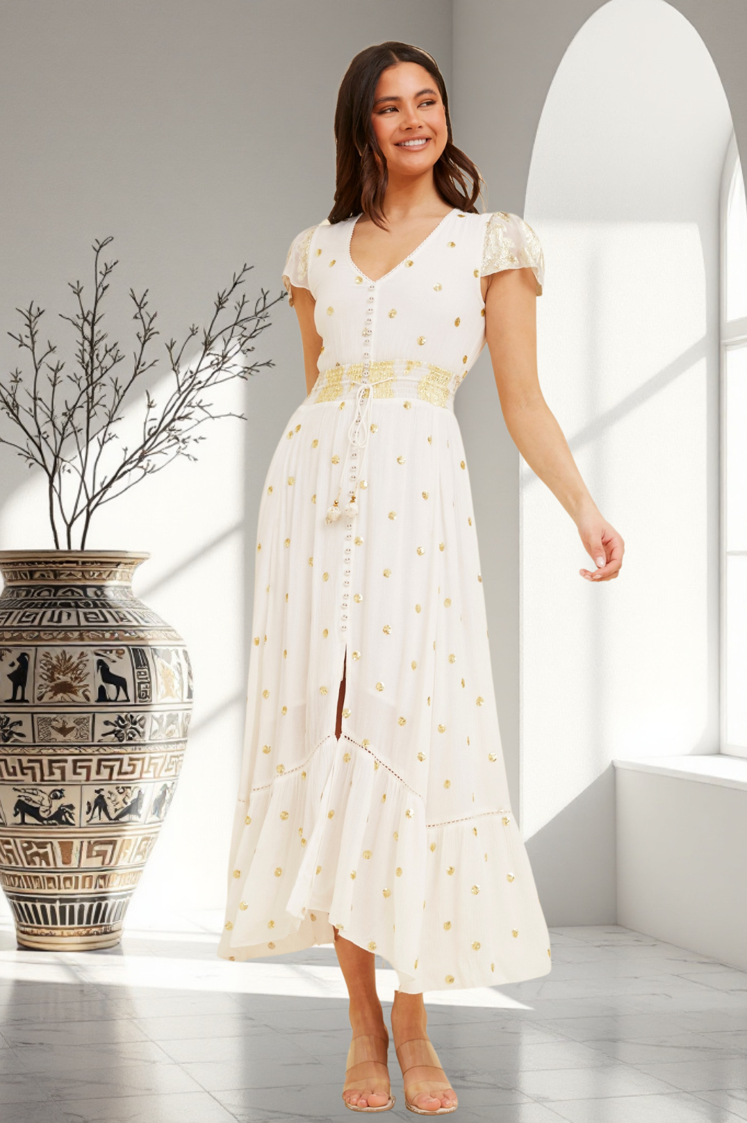 SALE Bermuda White & Gold Dress