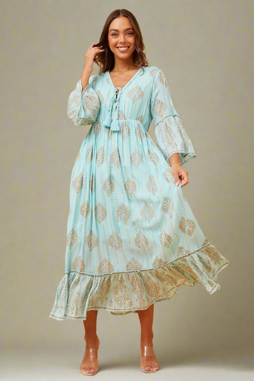SALE Corsica Aqua & Gold Dress