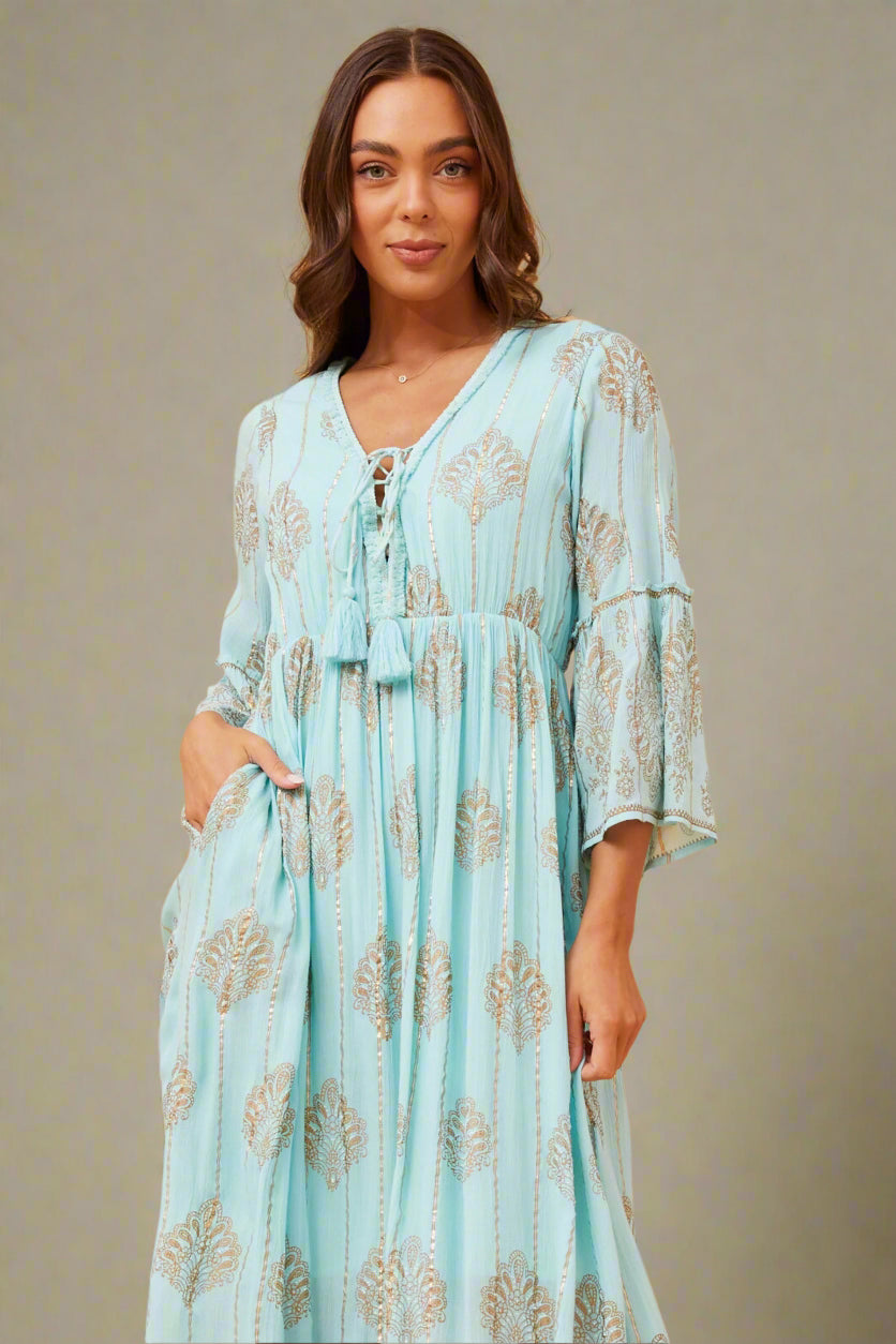 SALE Corsica Aqua & Gold Dress