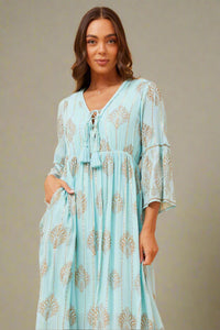 SALE Corsica Aqua & Gold Dress