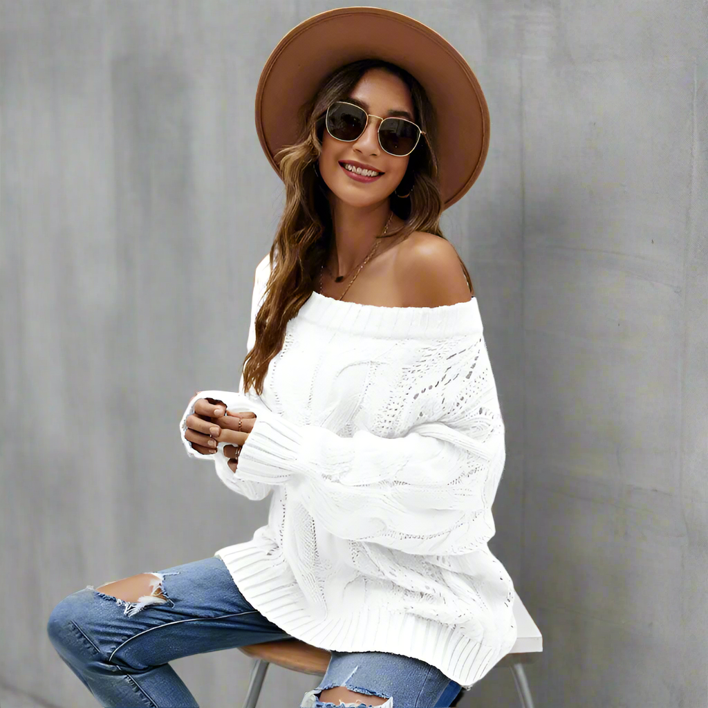 Delta White Cable Knit Sweater - Villa Vibes Australia