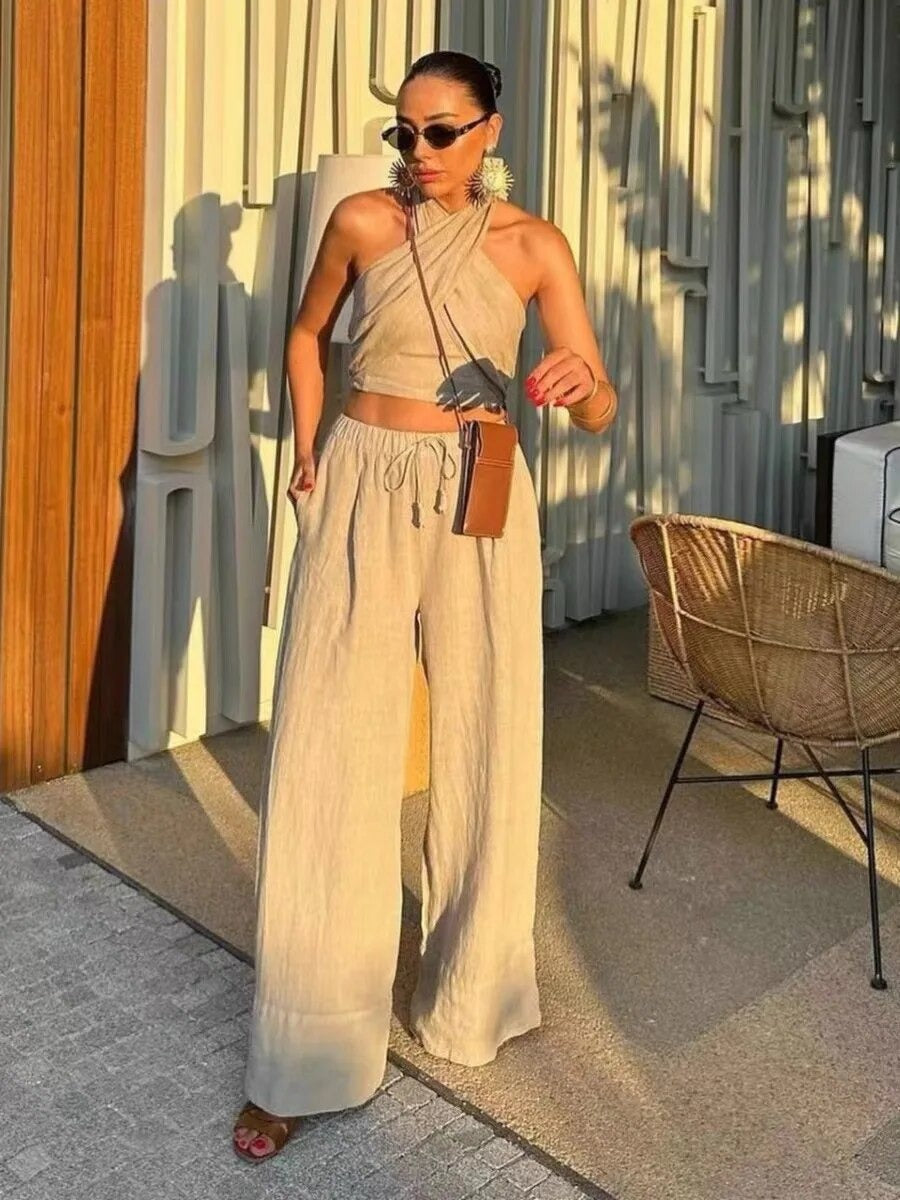 Tianna Sandstone Crossover Top / Pant - Villa Vibes Australia