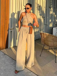 Tianna Sandstone Crossover Top / Pant - Villa Vibes Australia