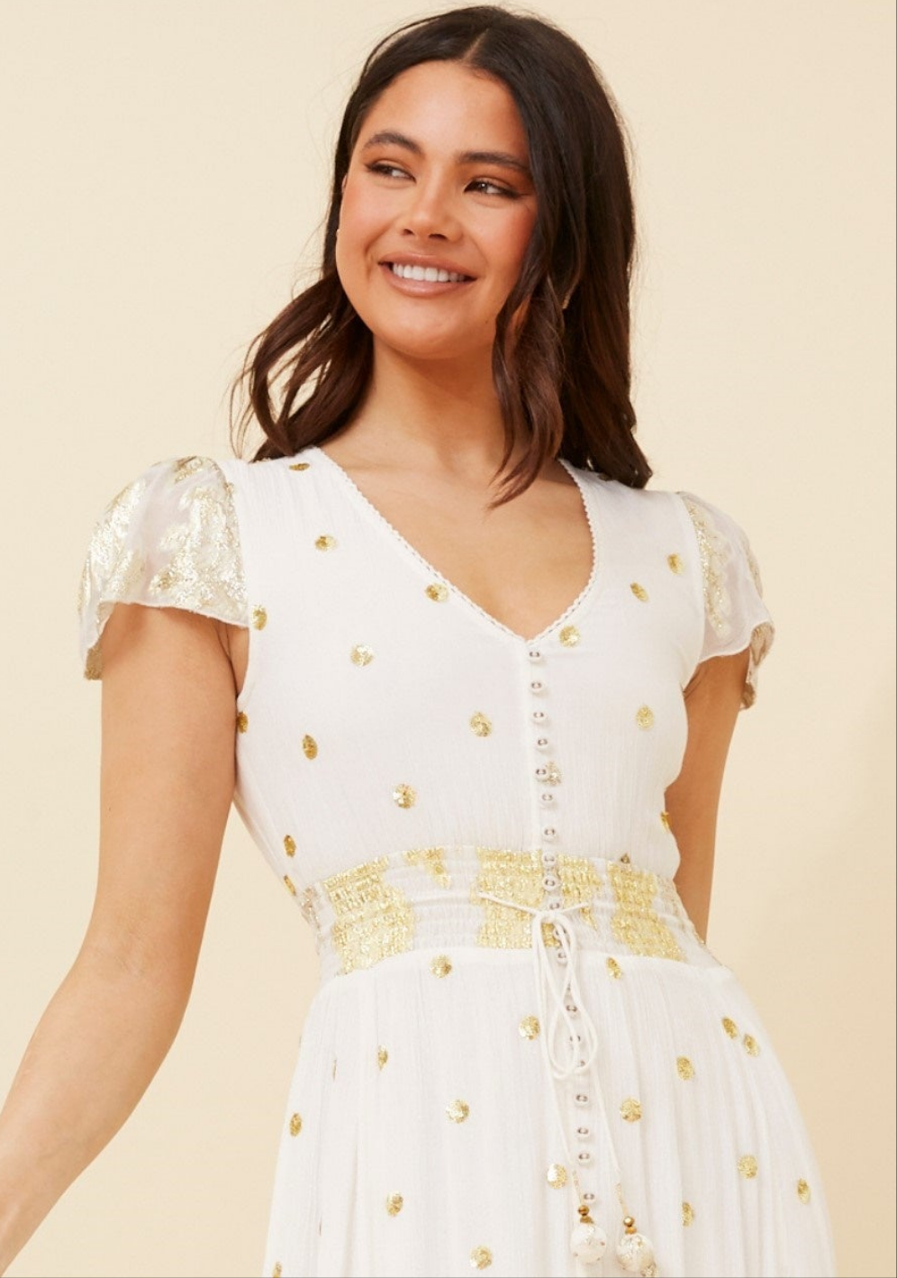 SALE Bermuda White & Gold Dress