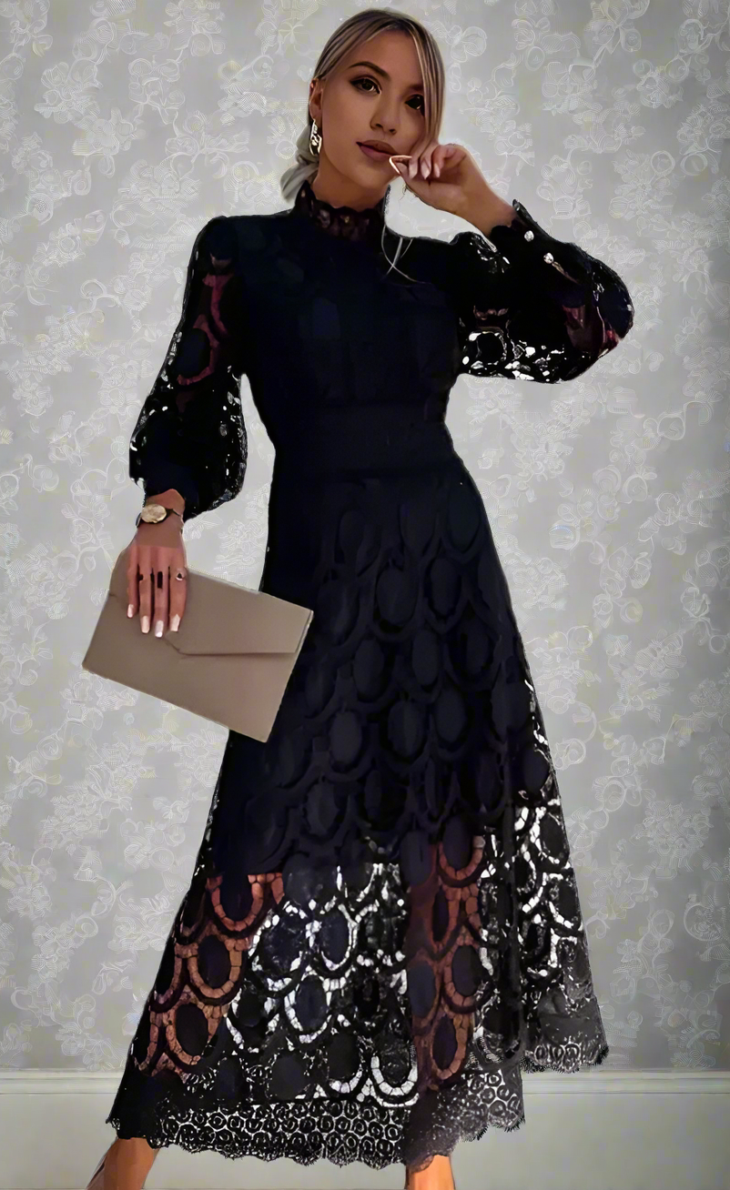 A fine romance black lace sheath dress online
