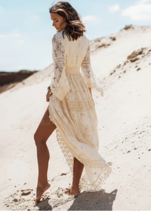 cream lace beach dress Viper Cream Lace Long-Sleeve Maxi Dress – Club L London