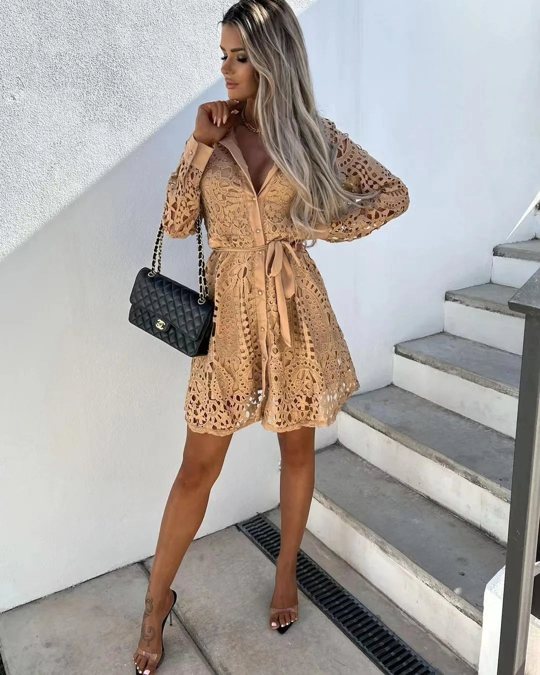 Sienna Toffee Lace Shirt Dress