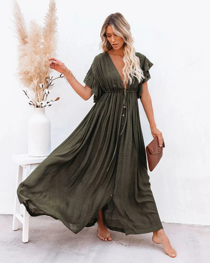 Holly Khaki Drawstring Dress - Villa Vibes Australia