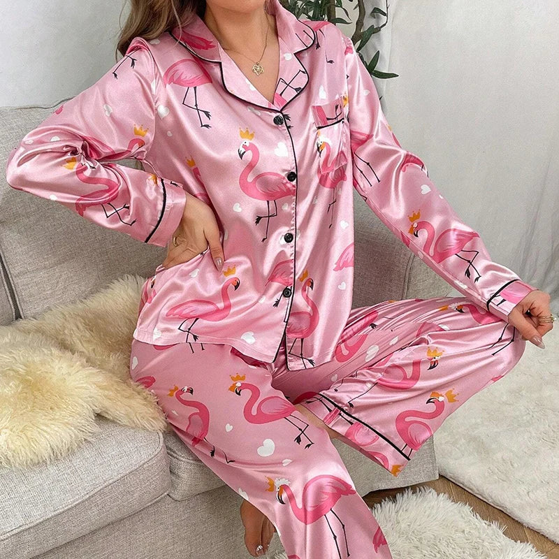 Flirty Flamingo Satin 2pce PJ Set