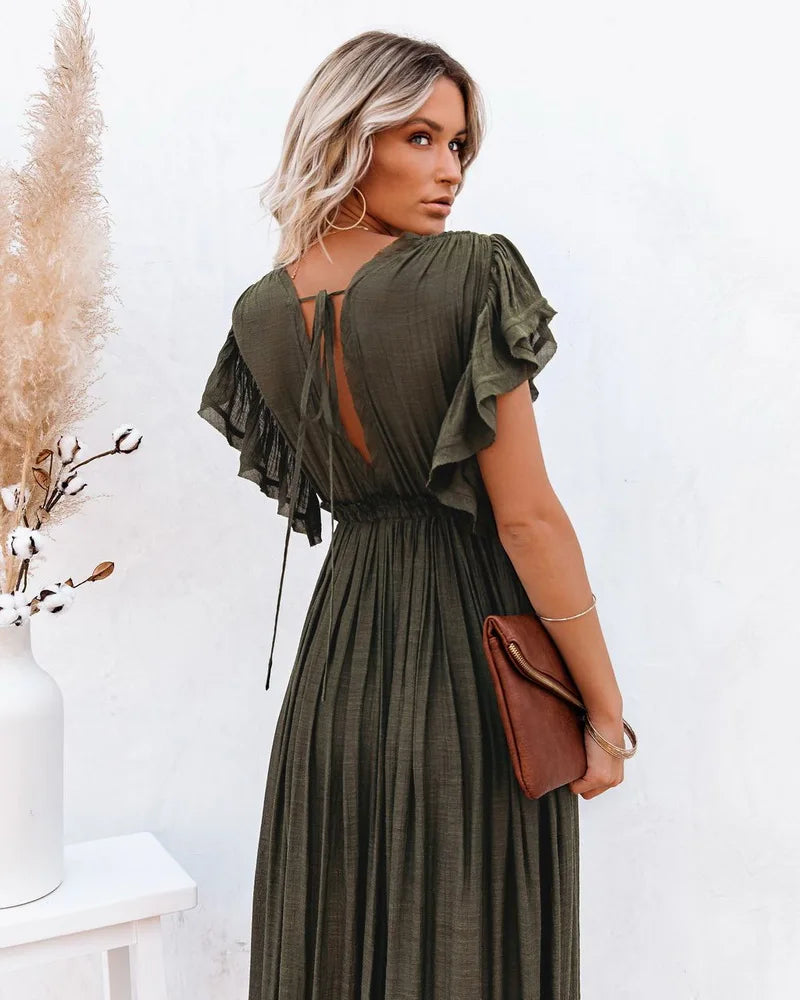 Holly Khaki Drawstring Dress - Villa Vibes Australia