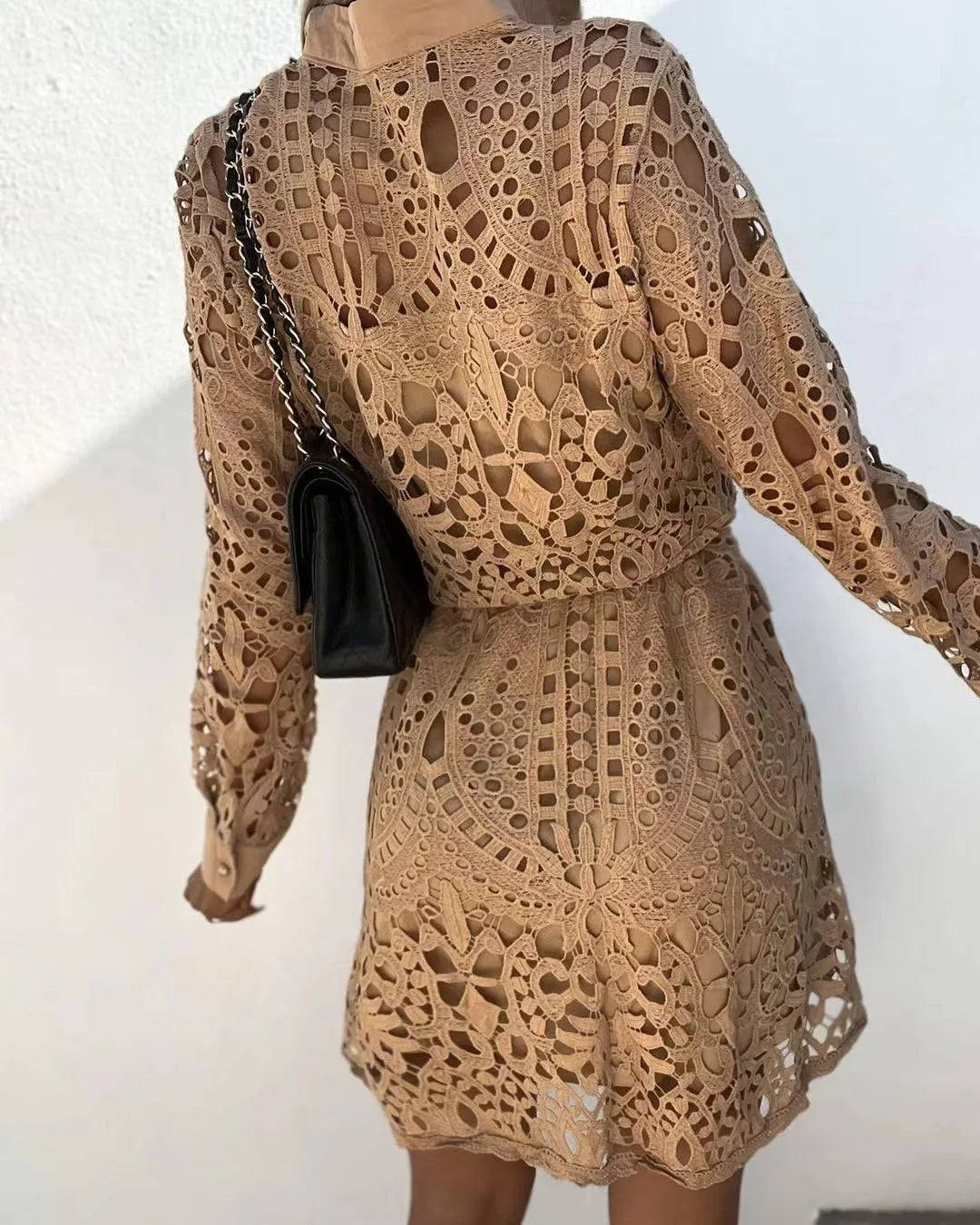 Sienna Toffee Lace Shirt Dress
