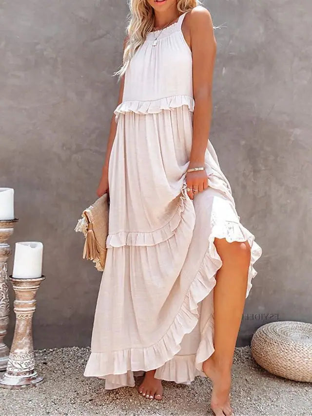 Isabelle Blush Beige Ruffle Dress
