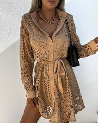 Sienna Toffee Lace Shirt Dress