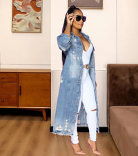 Lizzo Ripped Long Denim Coat - Villa Vibes Australia