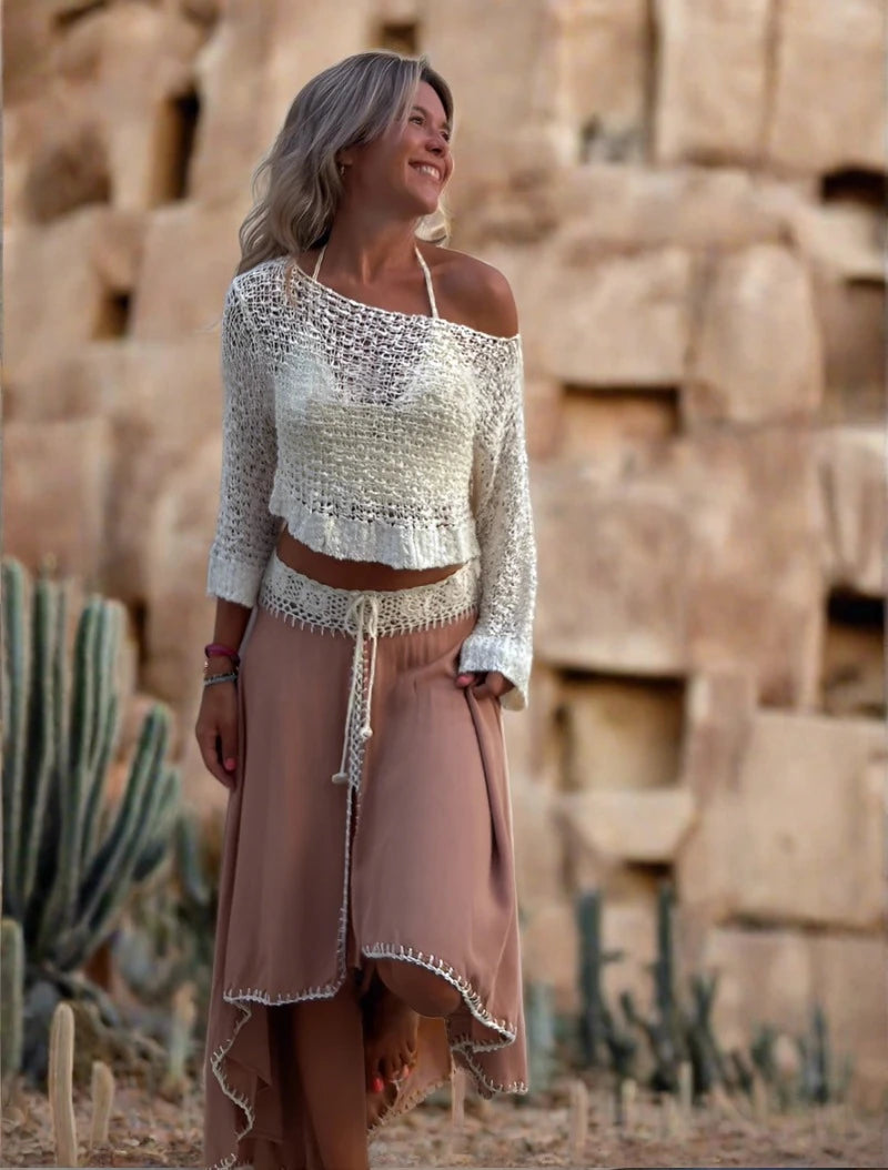 Mira Sand Vintage Crochet Top - Villa Vibes Australia