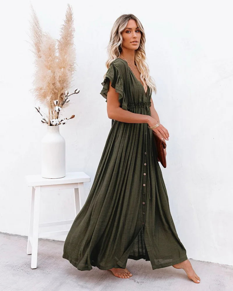 Holly Khaki Drawstring Dress - Villa Vibes Australia