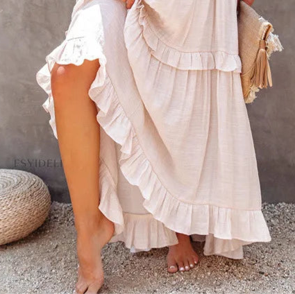 Isabelle Blush Beige Ruffle Dress