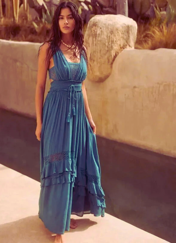 Shakira Malachite Blue Dress - Villa Vibes Australia