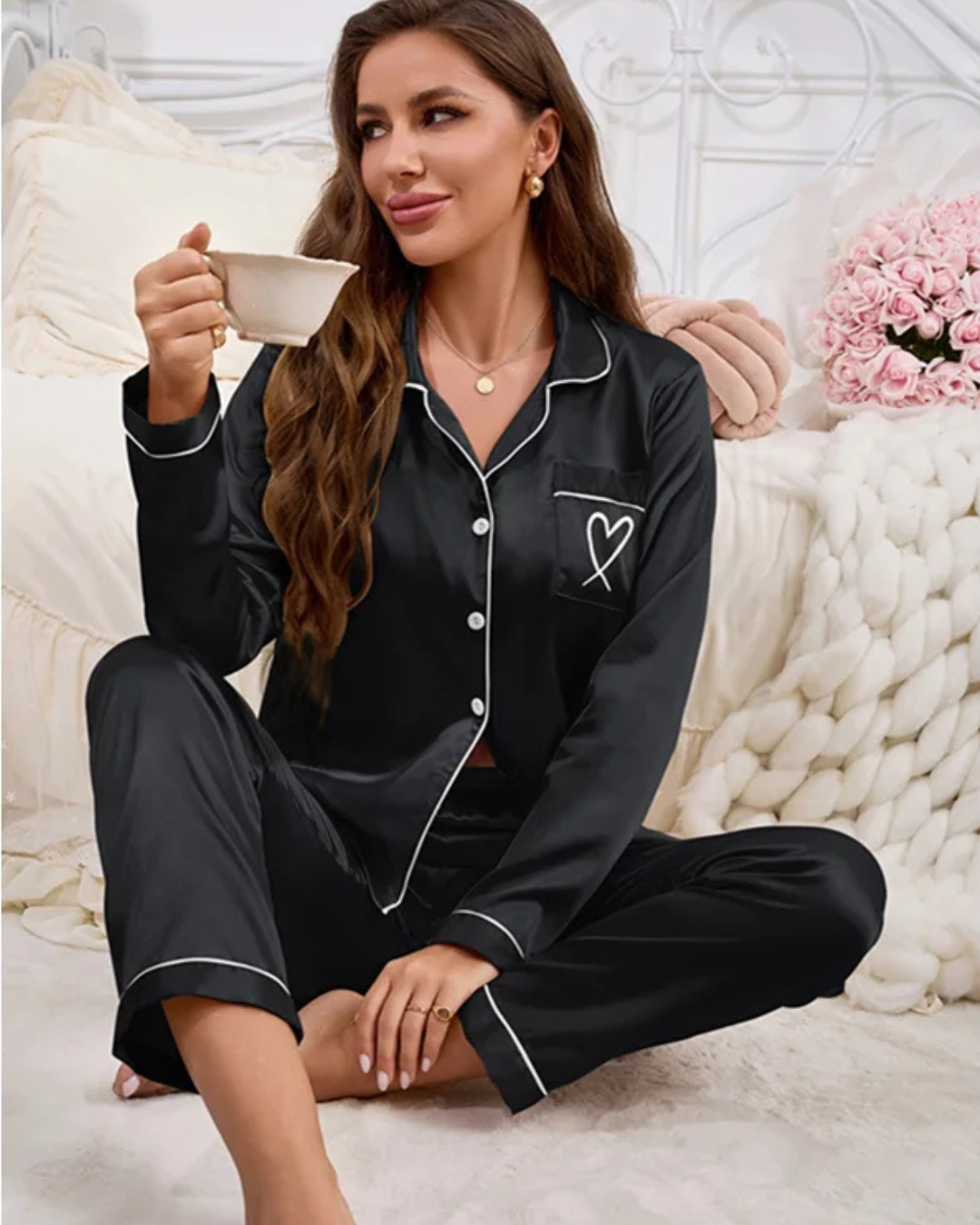 Sweet Dreams Black Silky 2pc PJ Set