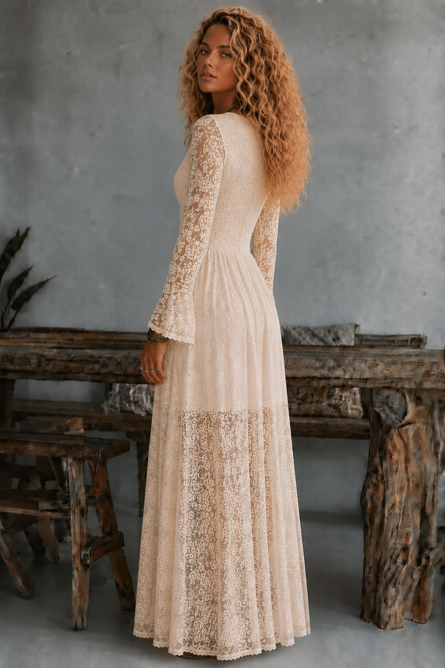 cream lace dress sleeves Tessa Maxi Size:US18W Fabric: Polyester Petal & Pup Women's