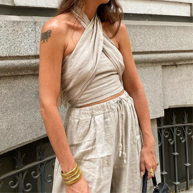 Tianna Sandstone Crossover Top / Pant - Villa Vibes Australia