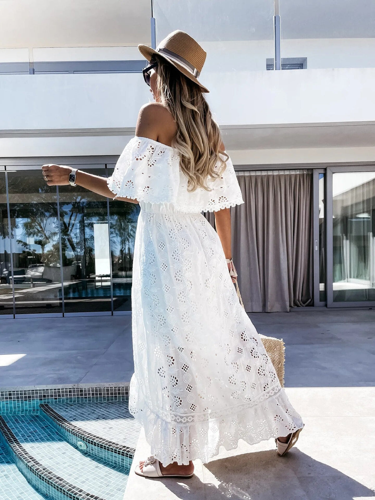 Rumer White Lace Off The Shoulder Dress - Villa Vibes Australia