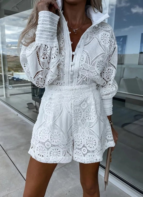 White lace playsuit long on sale sleeve