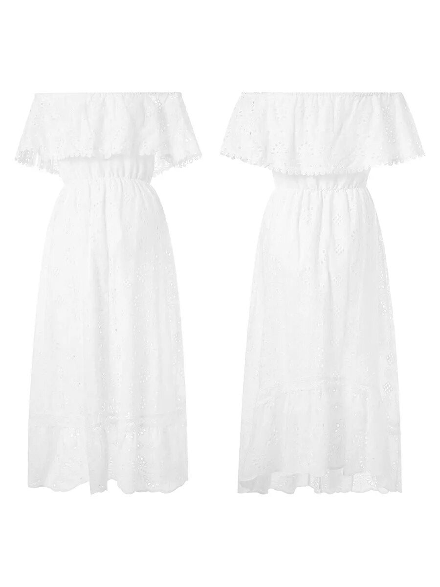 Rumer White Lace Off The Shoulder Dress - Villa Vibes Australia