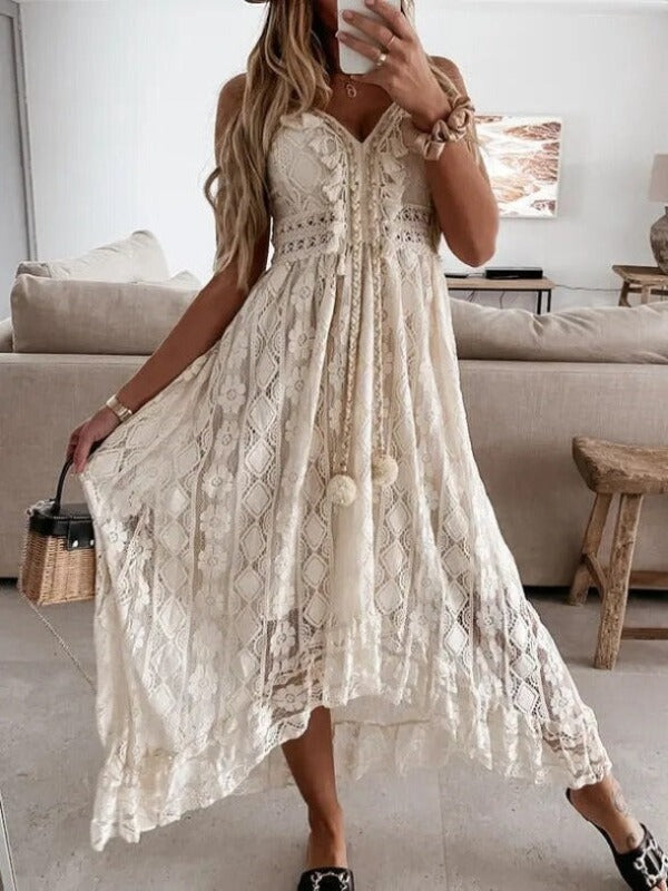 Shiloh Cream Lace Tassel Dress - Villa Vibes Australia