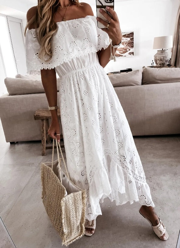 Rumer White Lace Off The Shoulder Dress - Villa Vibes Australia