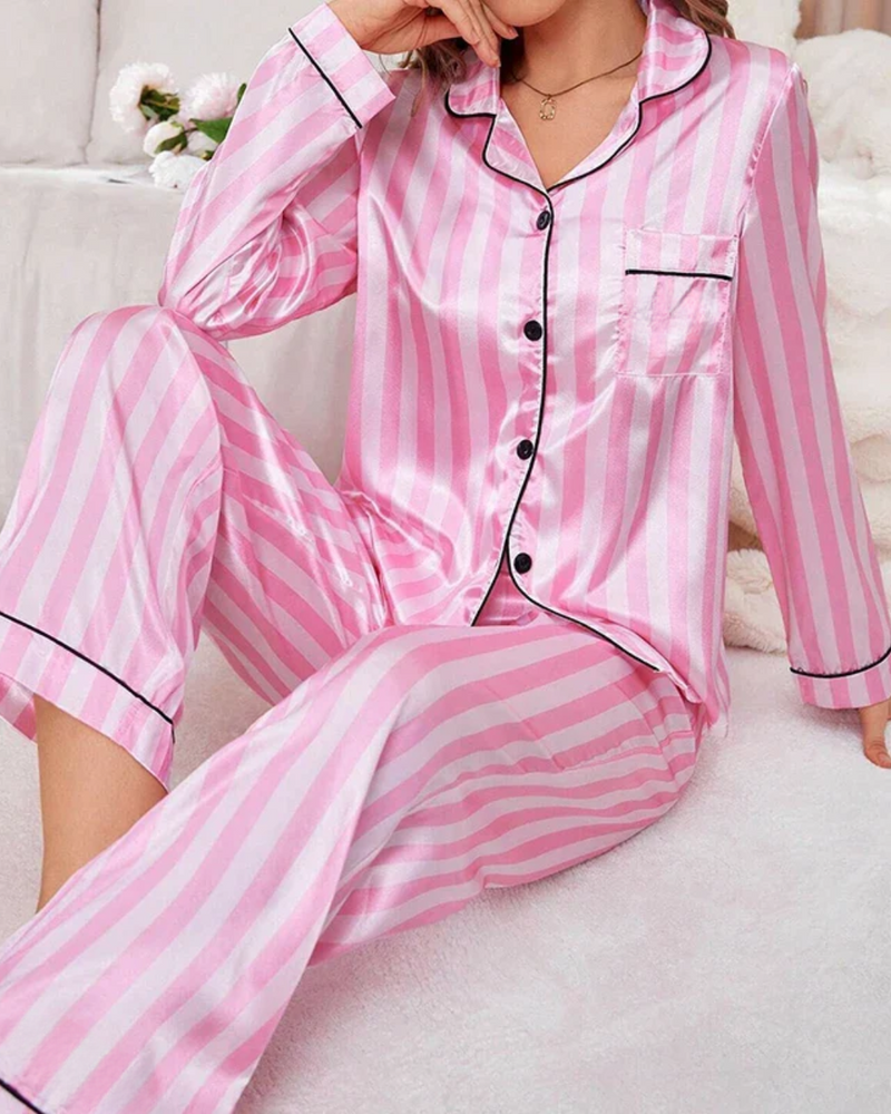 Lunar Luxe Pink Striped Satin PJ Set