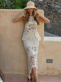 Keys Crochet Beige Top & Skirt Set