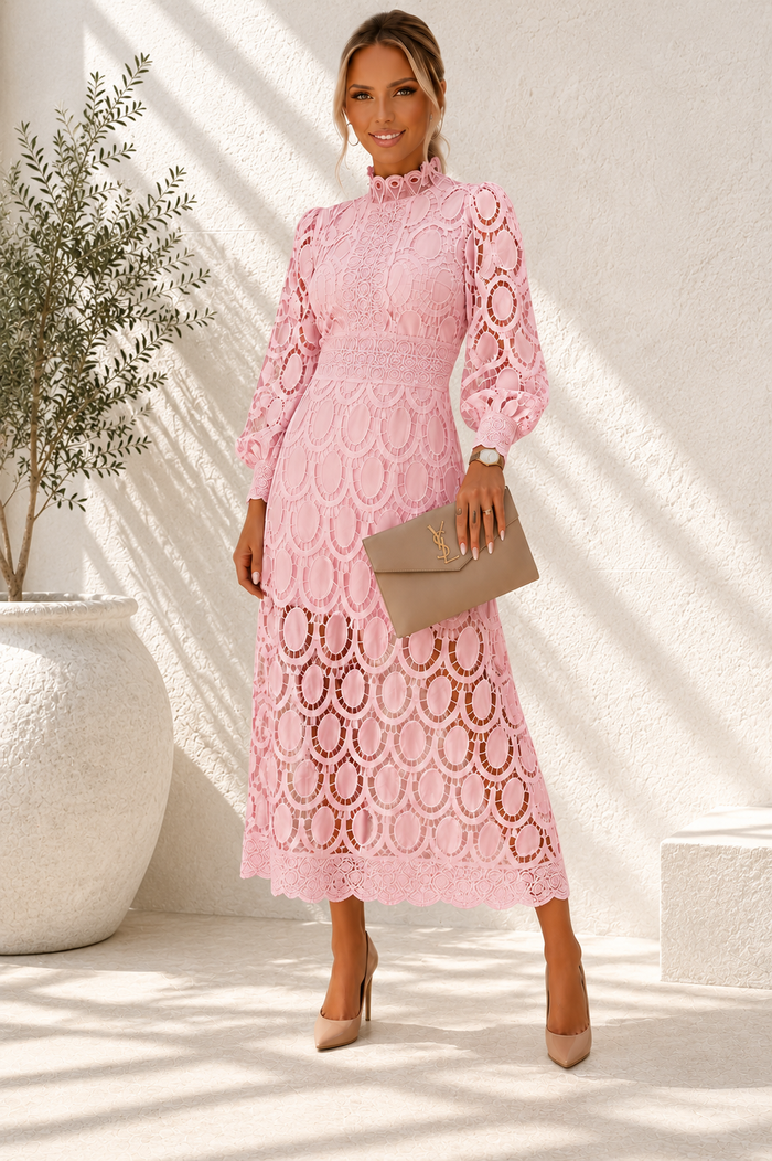 Jasmine Shell Pink Lace Dress | Hot New Colour.