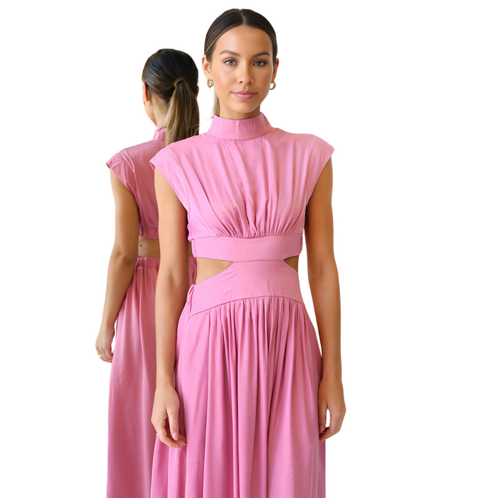 Mariah Pink Stand Up Collar Dress