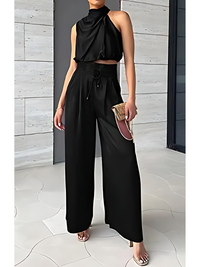 Latifah Black Silky Two Piece Pants Set S-3XL