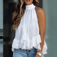 Samantha White Ruffle High Neck Top - Villa Vibes Australia